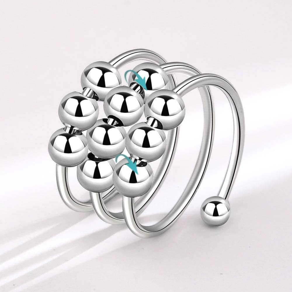 Layered Bead Anxiety Fidget Spinner Ring in Solid Copper