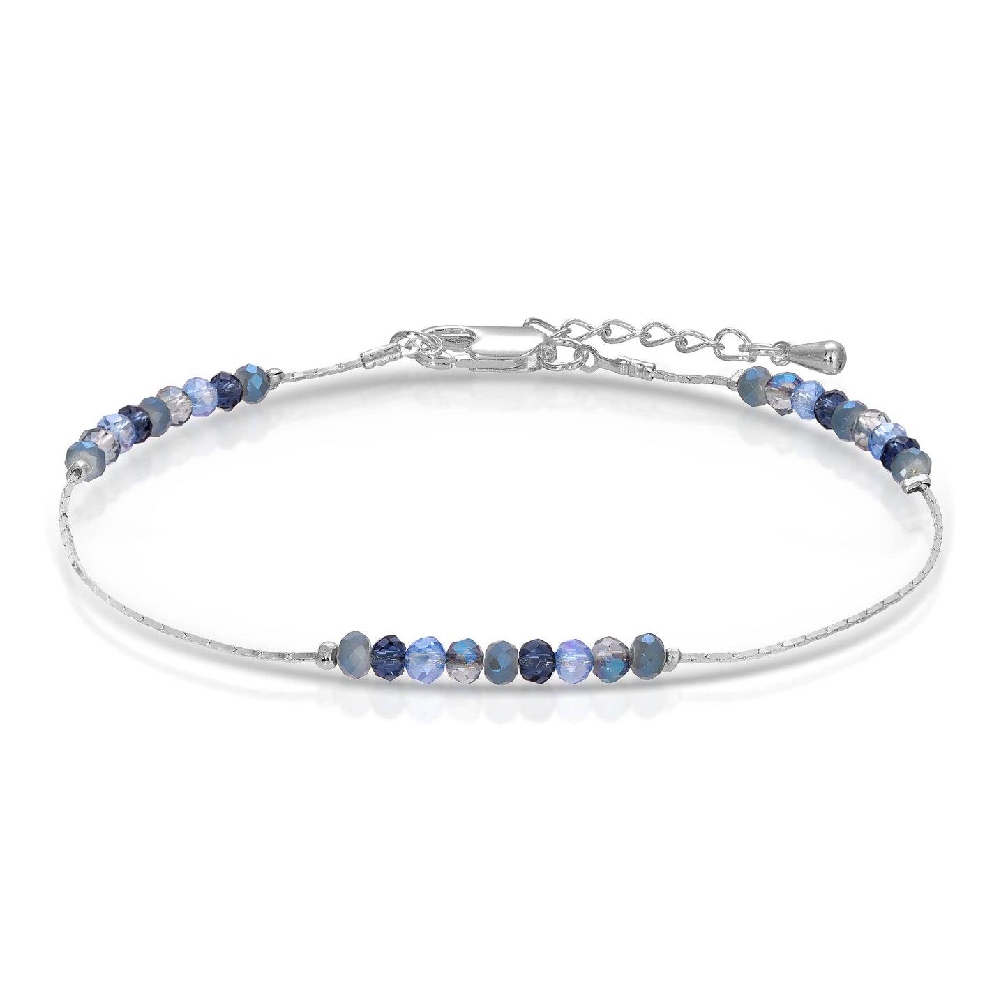 Ankle Bracelet | Classic Blue Mini Beaded Crystals w Silver