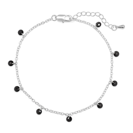 Ankle Bracelet | Silver Chain with Black Crystals