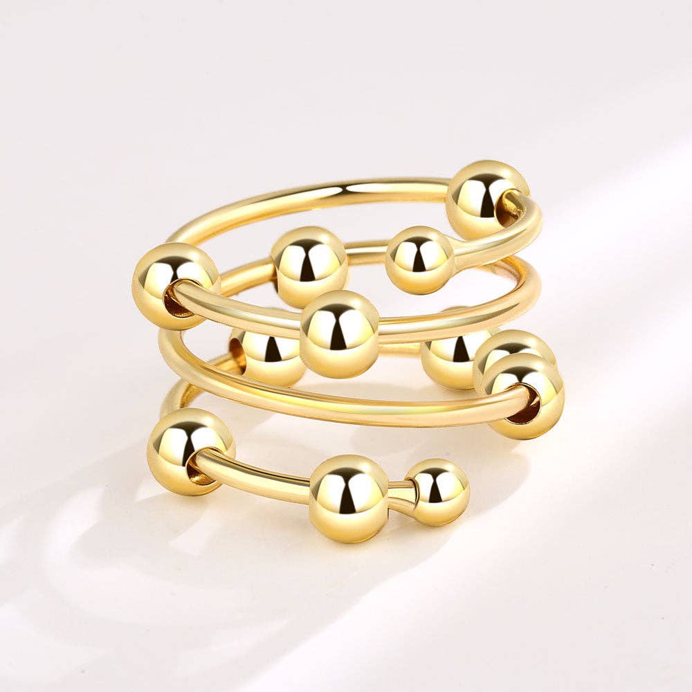 Layered Bead Anxiety Fidget Spinner Ring in Solid Copper
