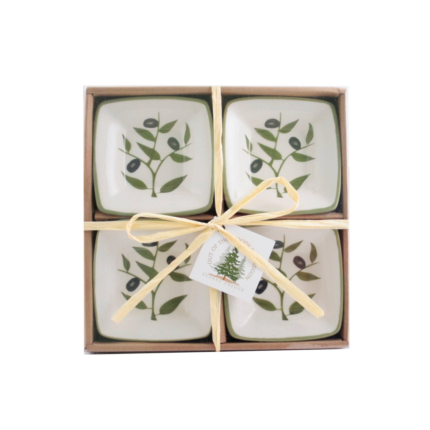 Set of 4 Small Square Bowls - Olive Branch
