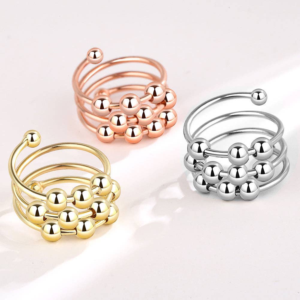 Layered Bead Anxiety Fidget Spinner Ring in Solid Copper