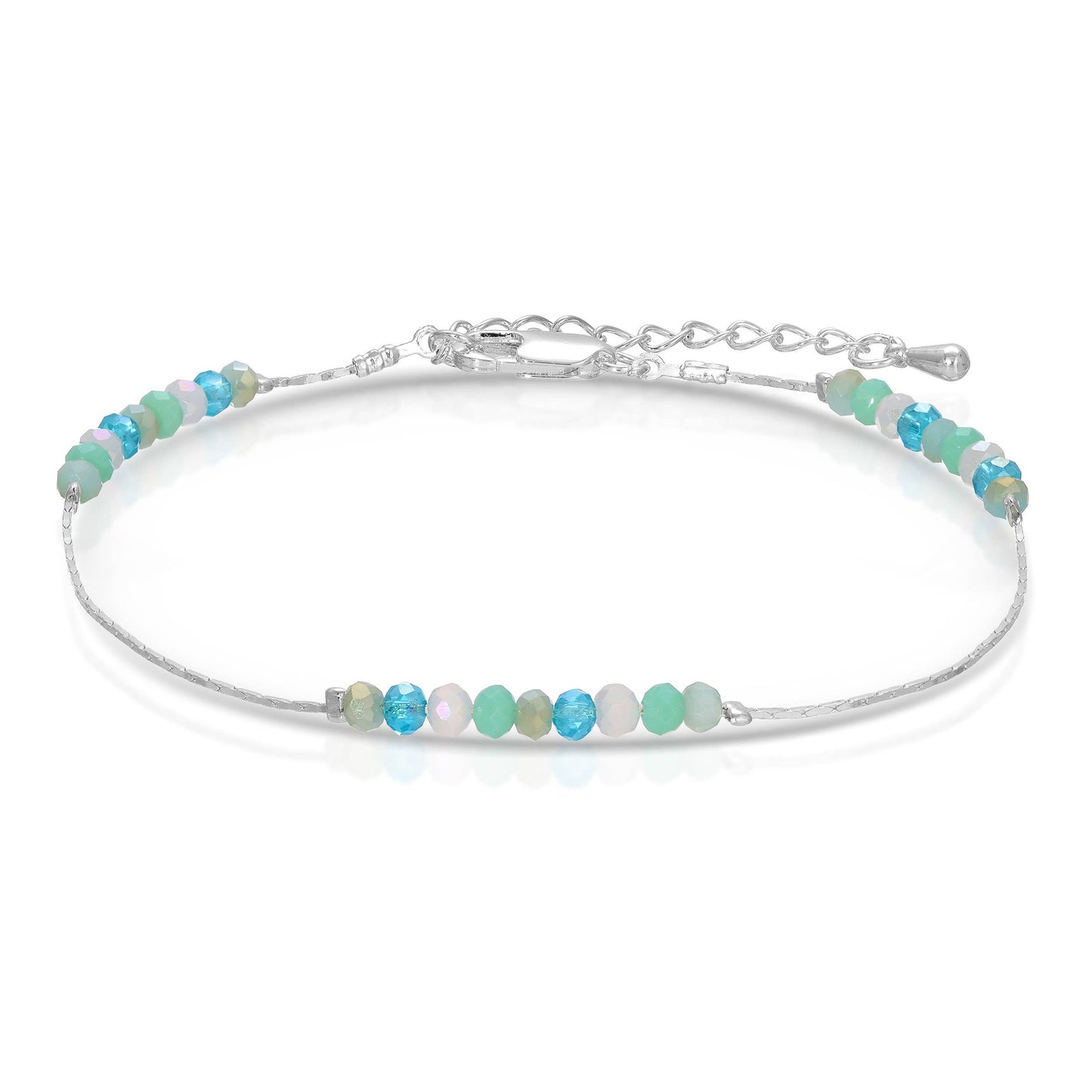 Ankle Bracelet | Seaside (blue) Mini Crystals with Silver
