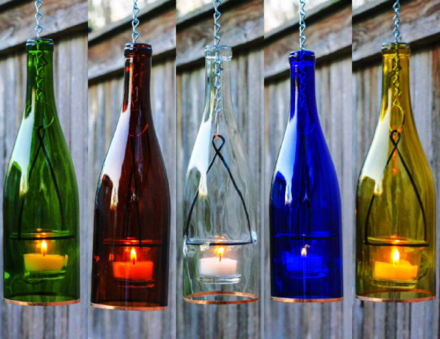 Glass Wine Bottle Hanging Lantern w Votive Candle
