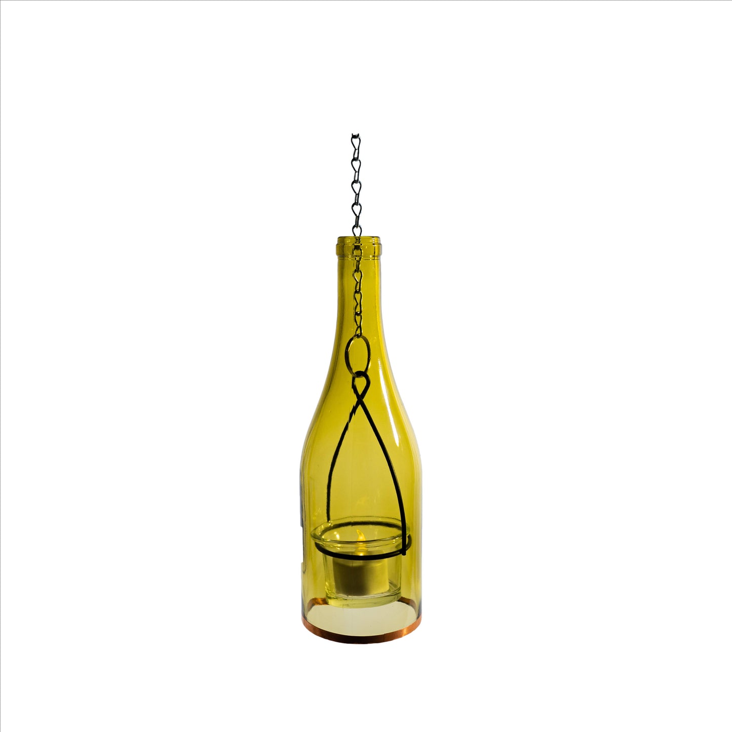 Glass Wine Bottle Hanging Lantern w Votive Candle