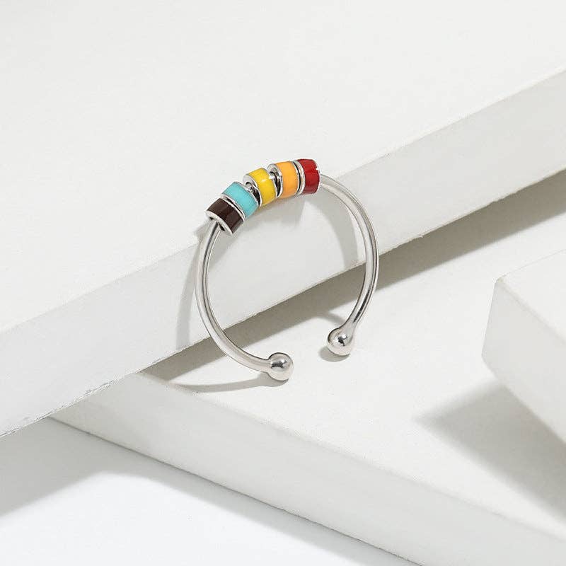 Rainbow Anxiety Fidget Spinner Ring in 925 Sterling Silver