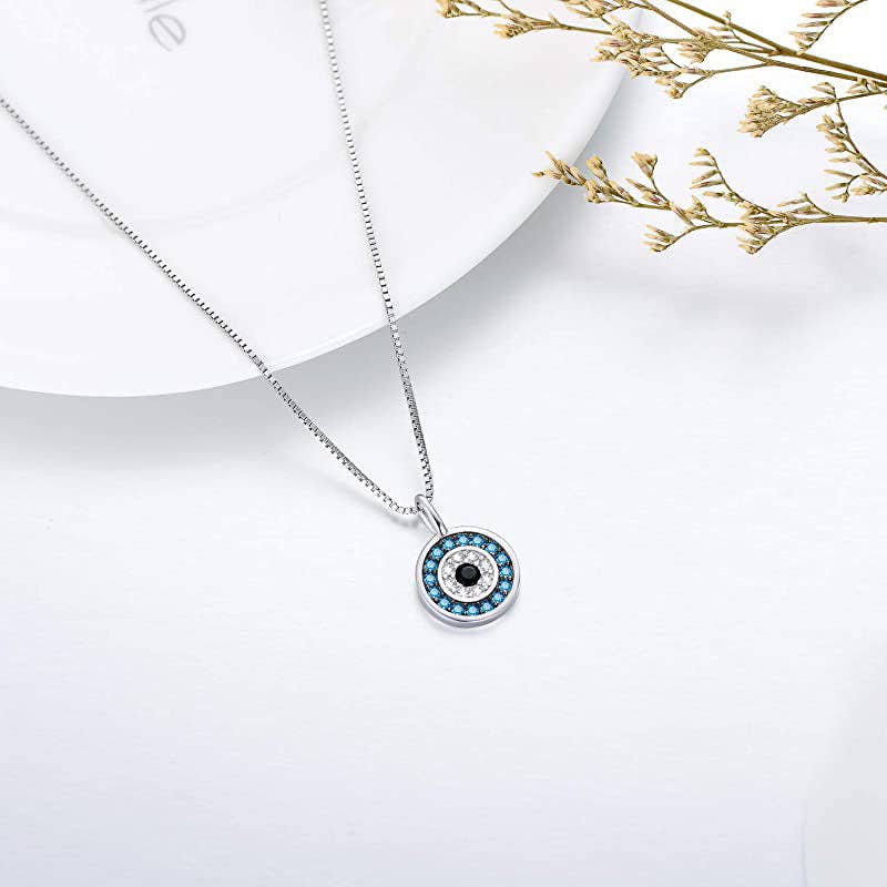 Evil Eye Circle Charm Necklace in 925 Sterling Silver