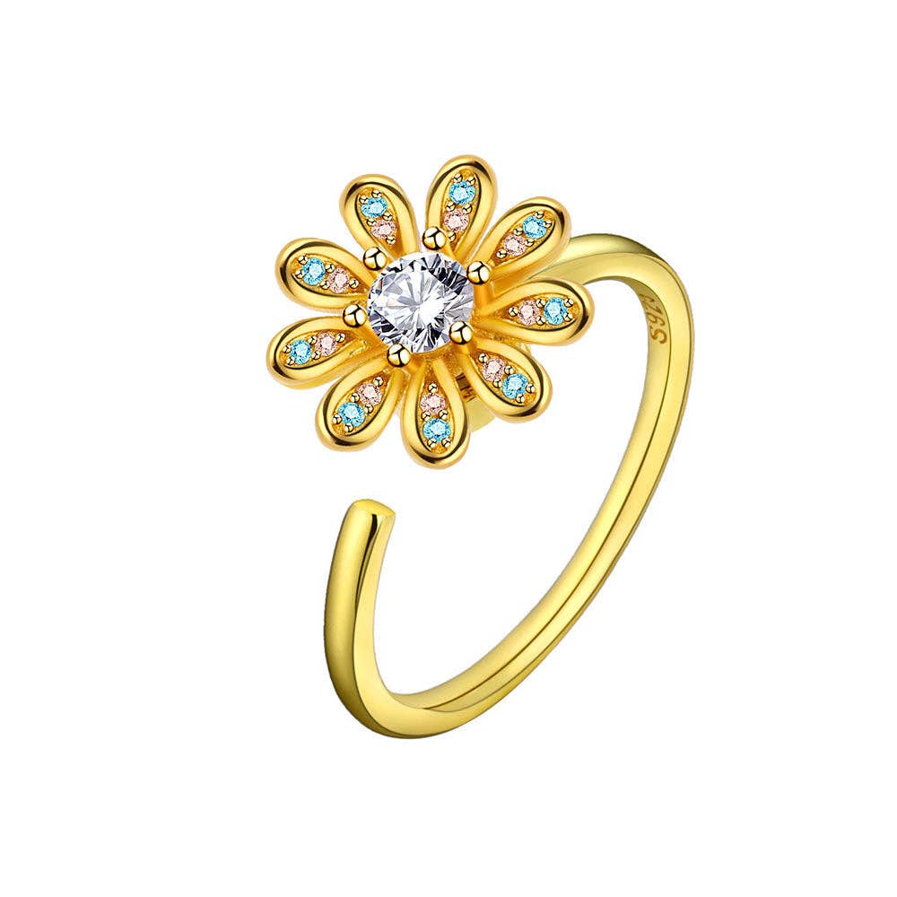 Daisy Flower Anxiety Fidget Spinner Ring in Solid Copper