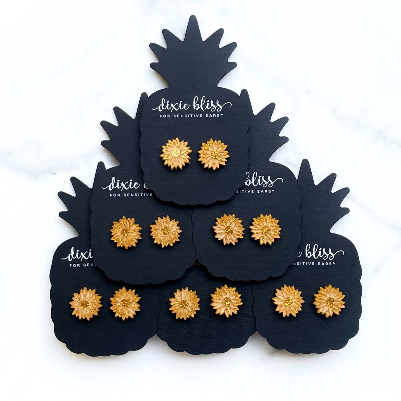 Sunflower Stud Earrings in Vintage Gold Glitter