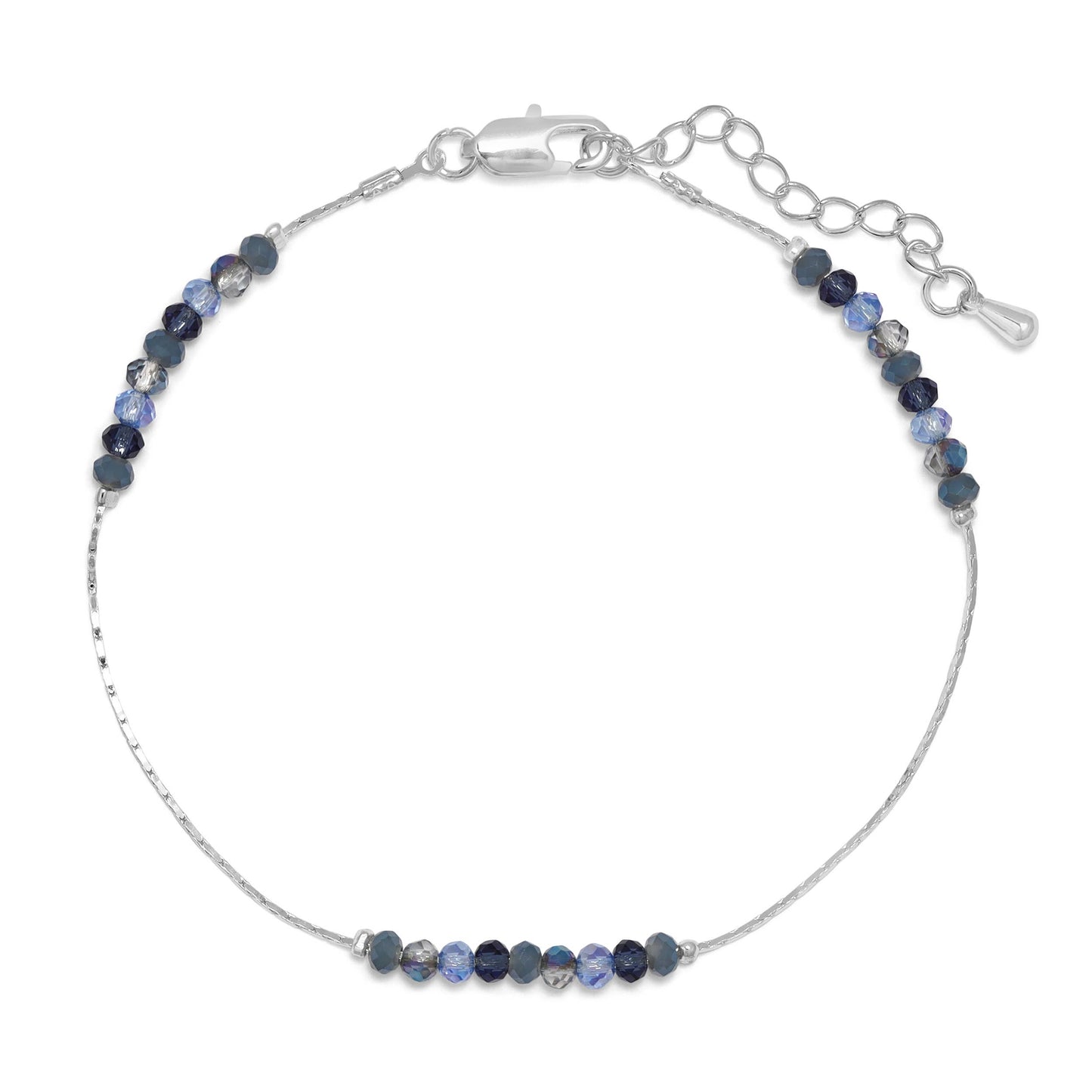Ankle Bracelet | Classic Blue Mini Beaded Crystals w Silver