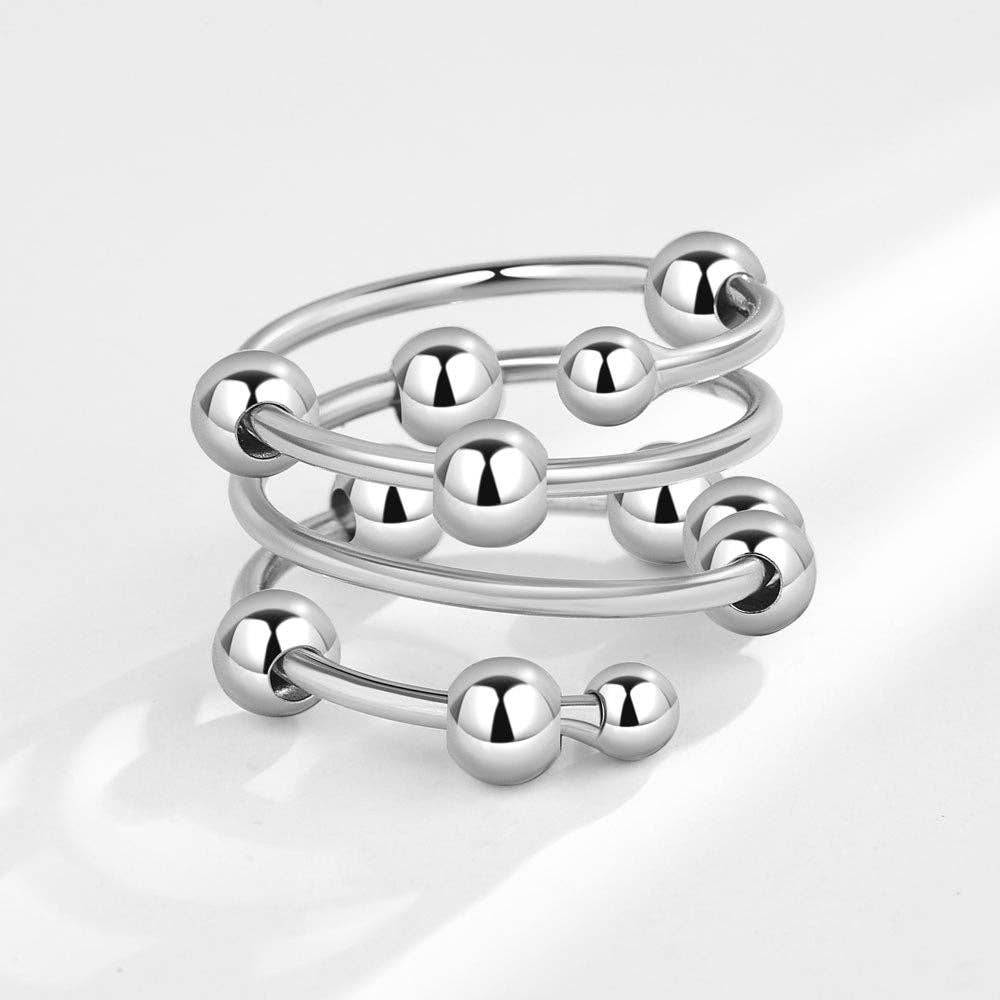 Layered Bead Anxiety Fidget Spinner Ring in Solid Copper