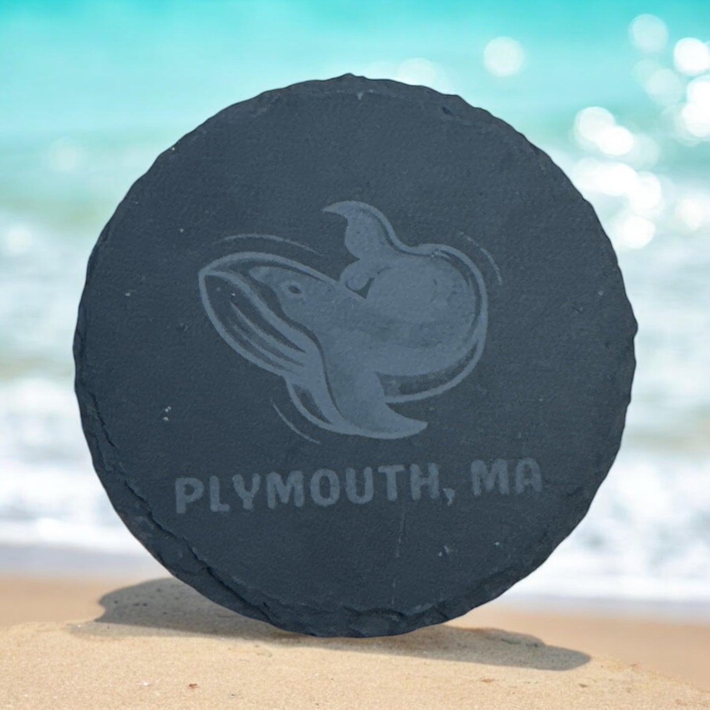 Slate Coaster Round - Whale - Plymouth MA
