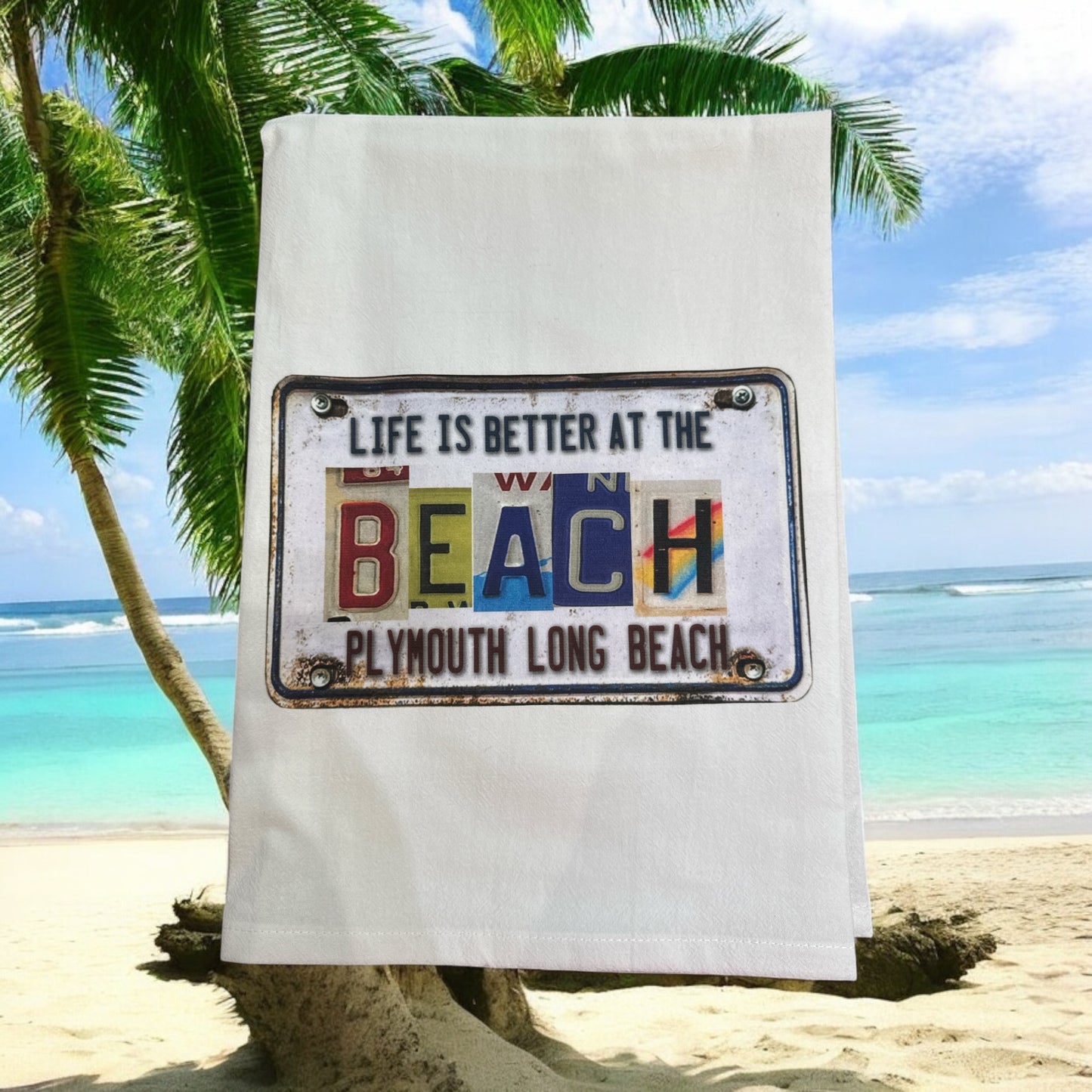 Flour Sack Towel - License Plate - Plymouth Long Beach