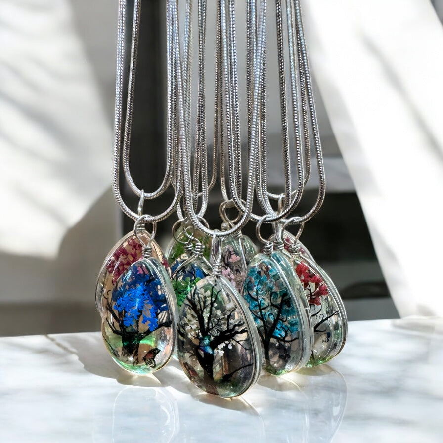 18" Snake Chain w/ Glass Tree of Life Pendant - Sm