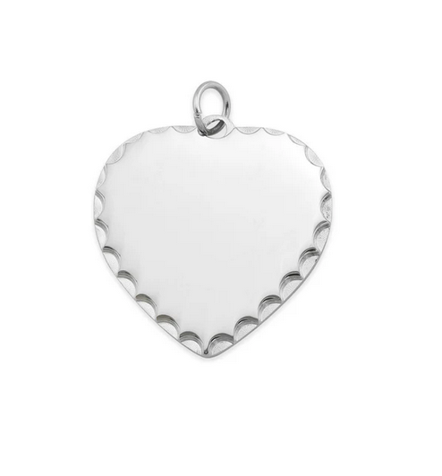 Scalloped Edge Blank PVD Coated Stainless Steel Heart Pendant / SBB0051 Stainless / 26mm