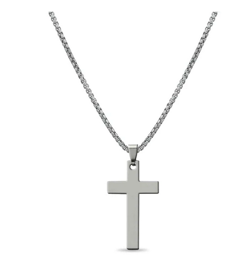 Medium SS Cross With Rounded Box Chain / SBB0291