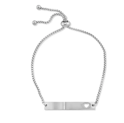 Flat Adjustable Heart Cutout SS Bar Bracelet / SBB0322 /
