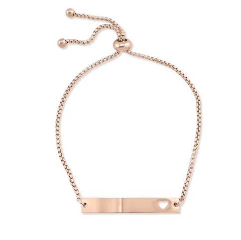 Flat Adjustable Heart Cutout SS Bar Bracelet / SBB0322 / Rose