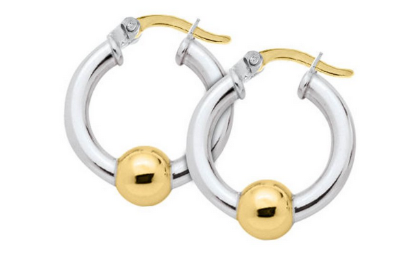 Cape Cod - SS 20mm Hoop Earrings with 14K Gold Beads - ZE5405 *