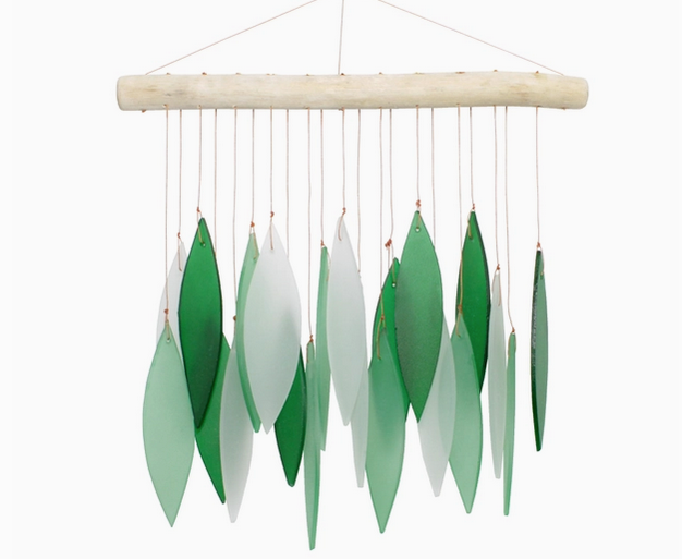Cohasset - Green & White Leaf Tumbled Glass Wind Chime - 874GW