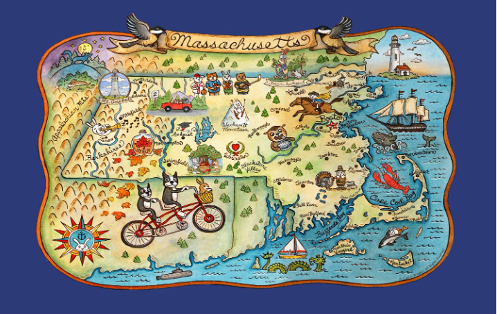 Massachusetts Poster Style Tea Towel