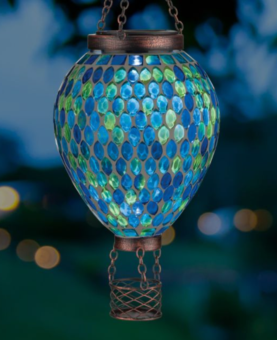 REG - Mosaic Hot Air Balloon Solar Lantern - Blue (13517)