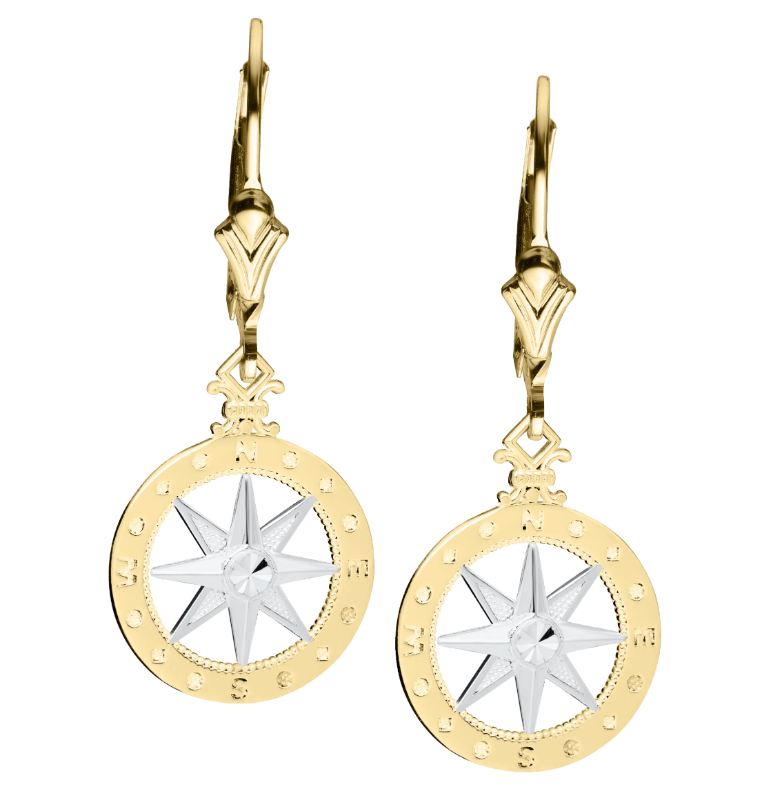 Evening Tide - 14K YEL/WHT COMPASS ROSE EARNG - ENET031 *
