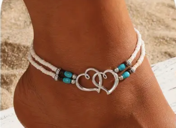 Shimmering Heartfelt Multicolor Beaded Anklet