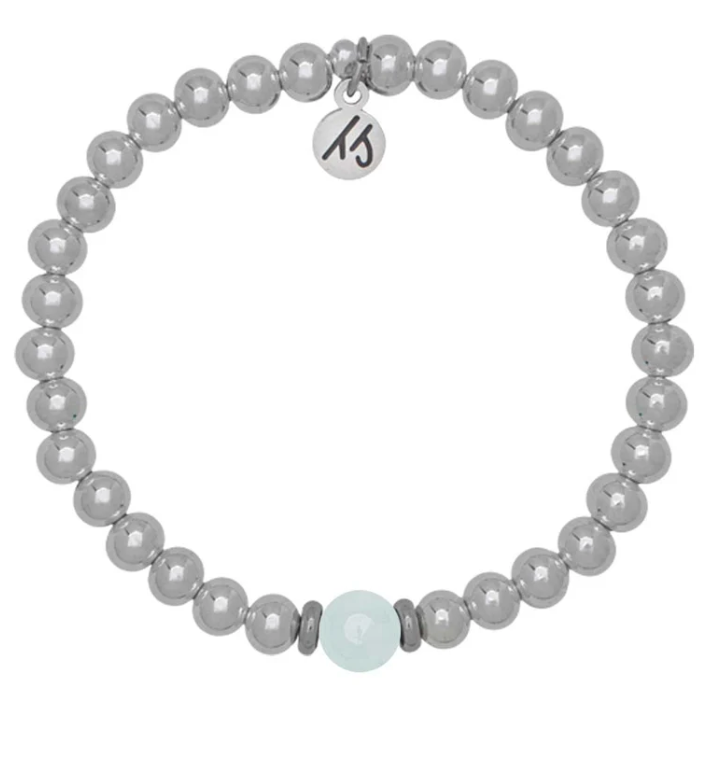 The Cape Bracelet - Silver Steel with Blue Aquamarine Ball