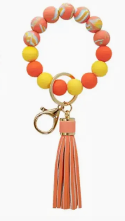 Tye Die Silicone Bead Tassel Keychains