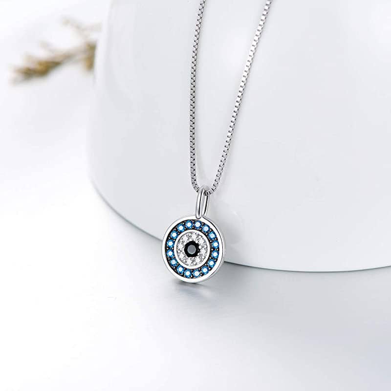 Evil Eye Circle Charm Necklace in 925 Sterling Silver