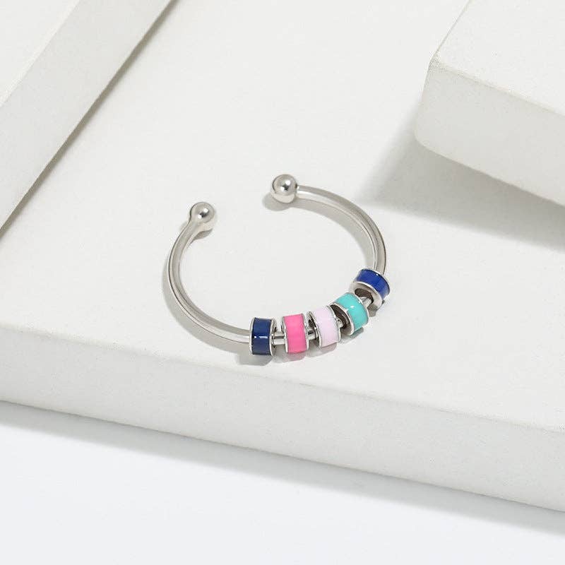 Rainbow Anxiety Fidget Spinner Ring in 925 Sterling Silver