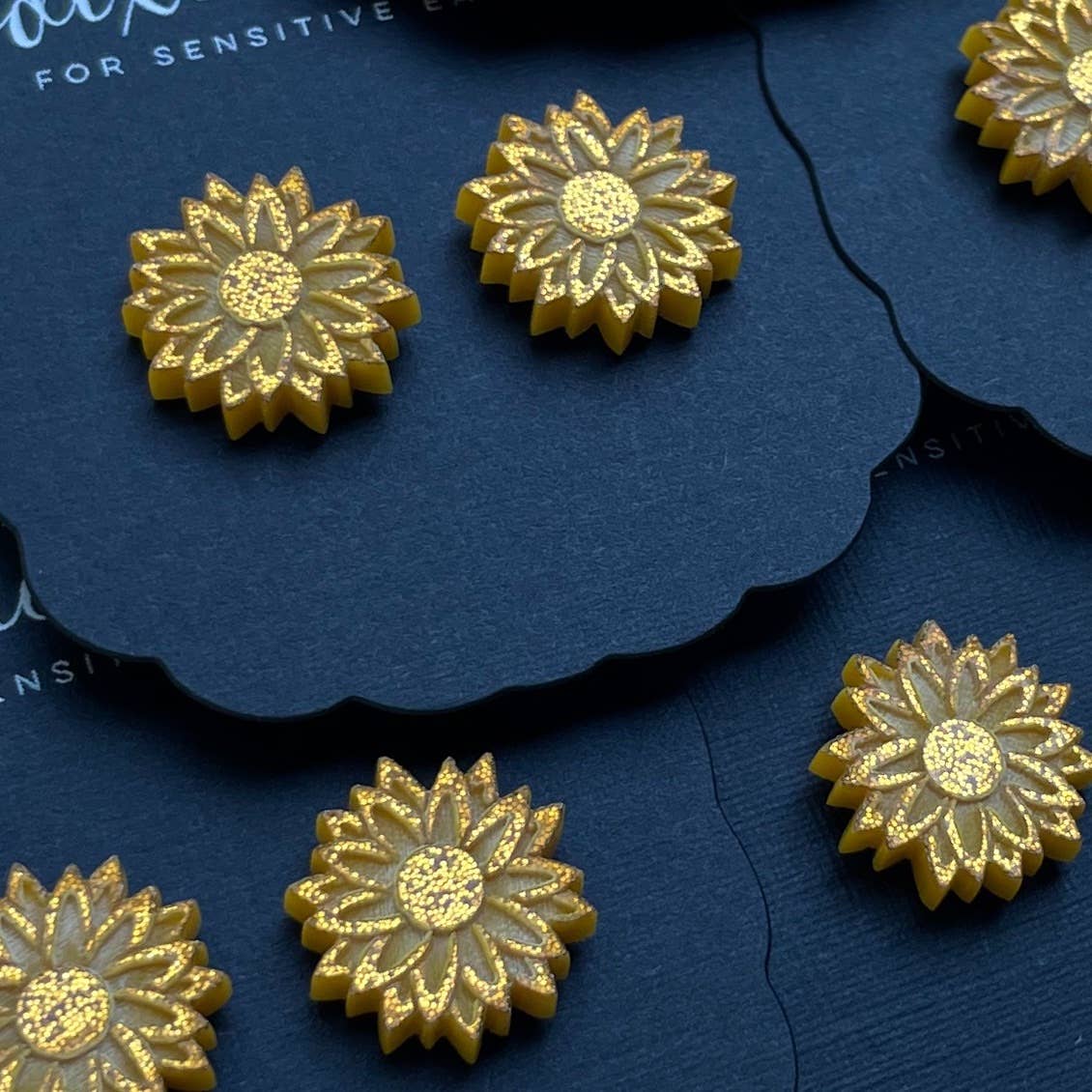 Sunflower Stud Earrings in Vintage Gold Glitter