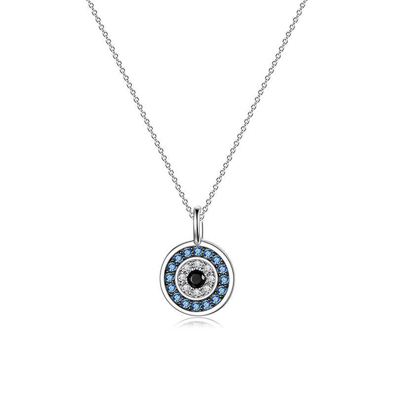 Evil Eye Circle Charm Necklace in 925 Sterling Silver