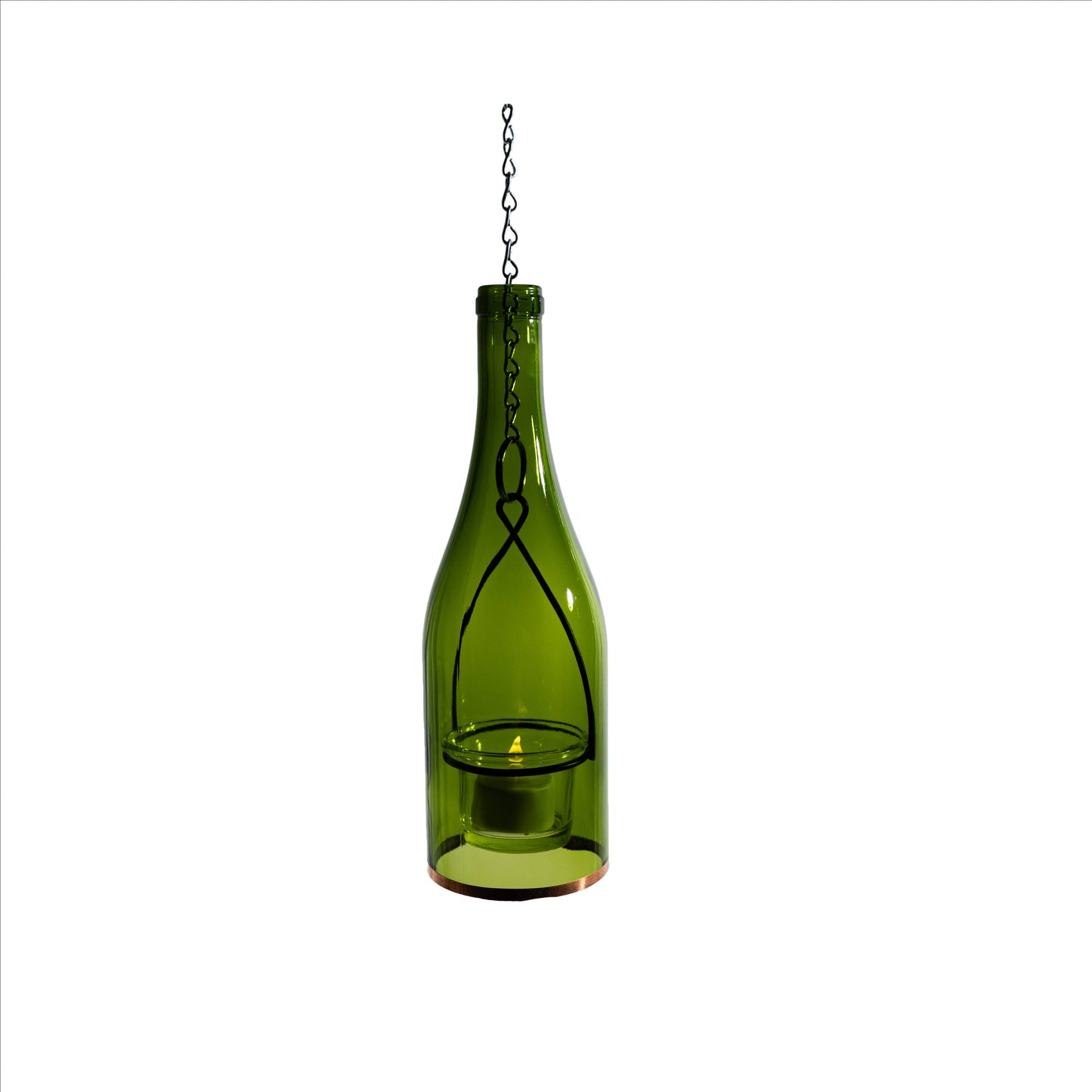 Glass Wine Bottle Hanging Lantern w Votive Candle