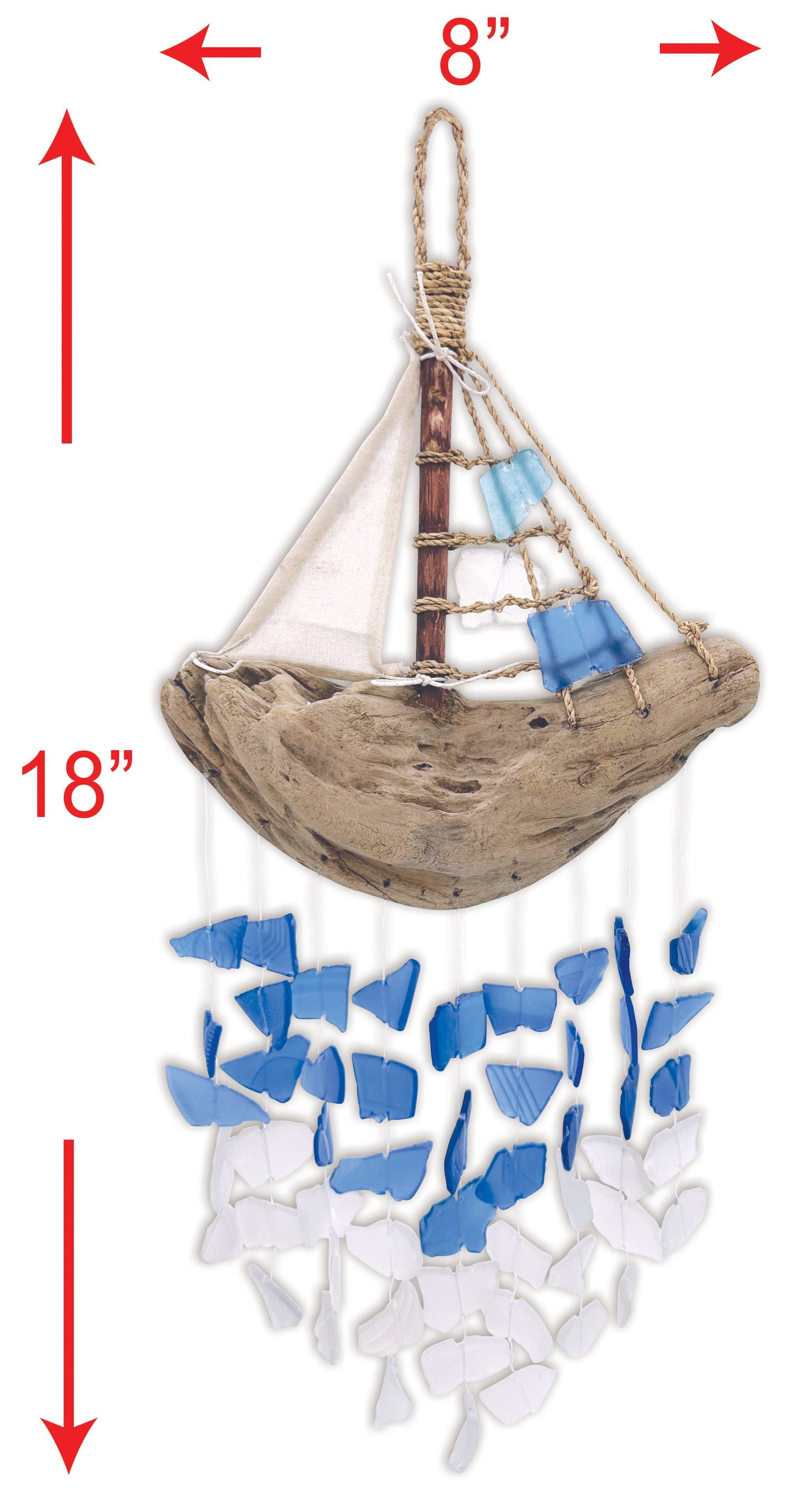 18" Bali Driftwood Boat Glass Wind Chime Decor - 71329
