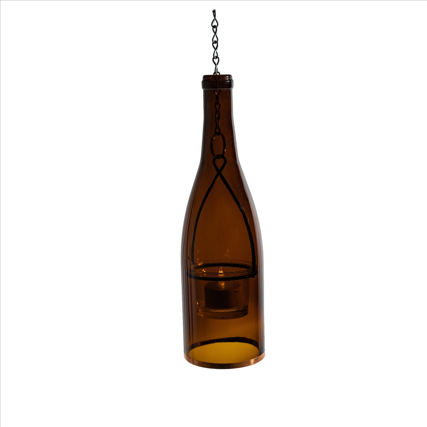 Glass Wine Bottle Hanging Lantern w Votive Candle