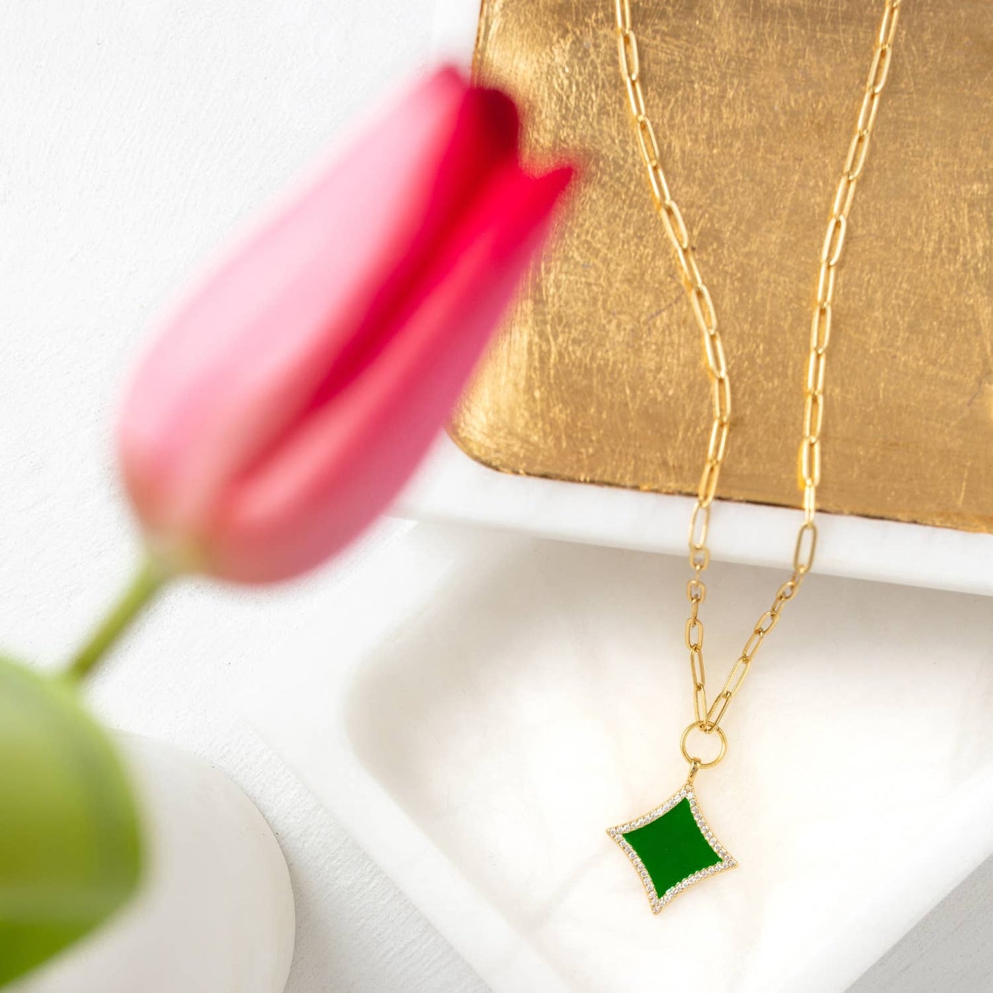 Diamond Pave Pendant Paperclip Chain Necklace