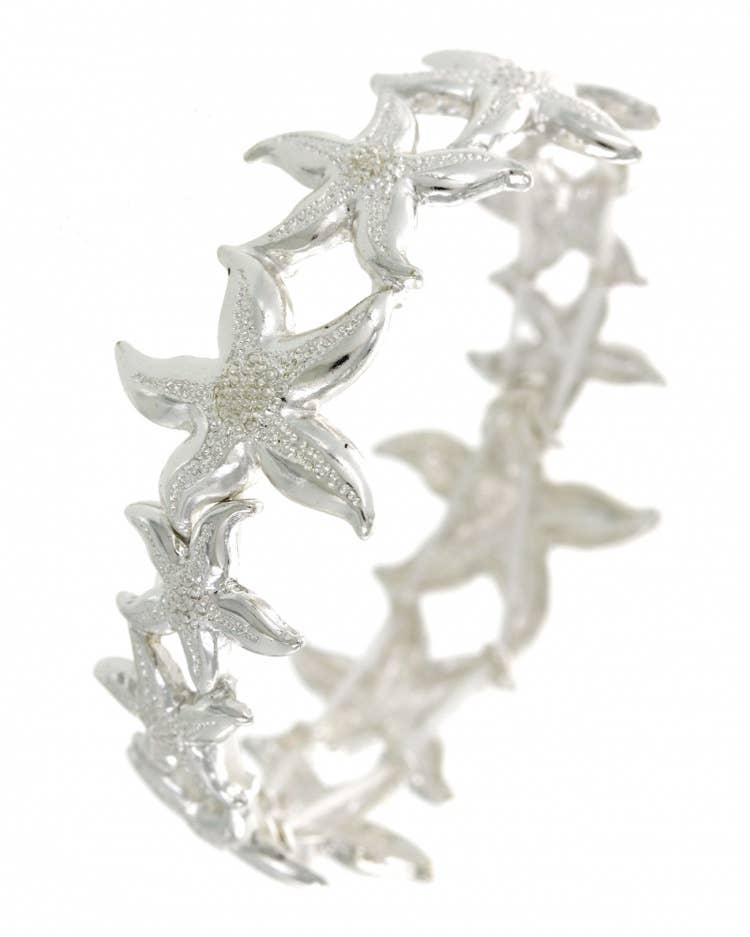 FR4671 All Silver Starfish Metal Stretch Bracelet