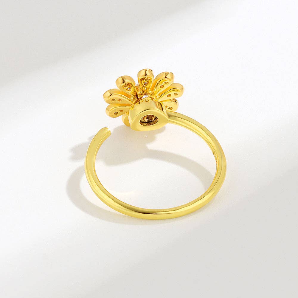 Daisy Flower Anxiety Fidget Spinner Ring in Solid Copper