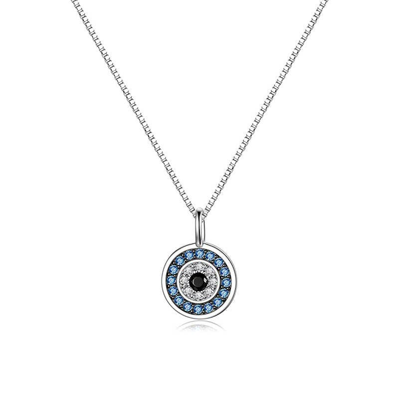 Evil Eye Circle Charm Necklace in 925 Sterling Silver