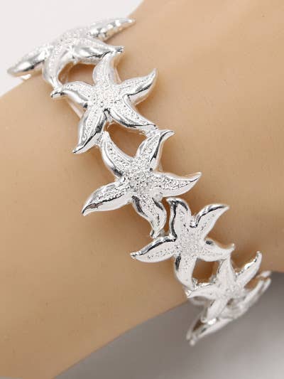 FR4671 All Silver Starfish Metal Stretch Bracelet