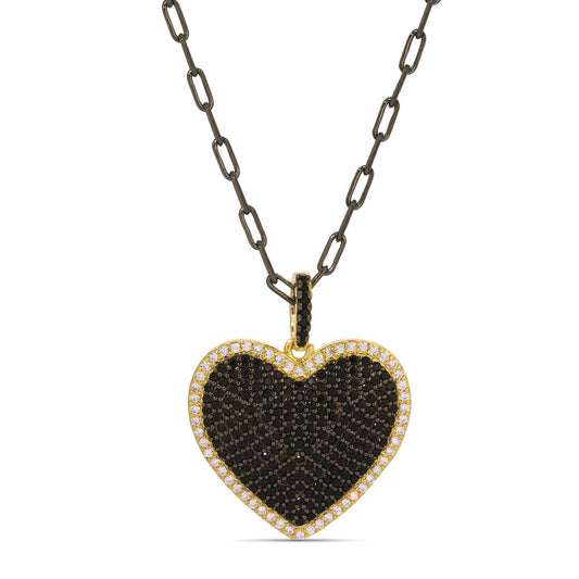 Two-Tone Heart Pendant on Paperclip Chain