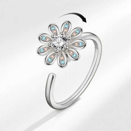 Daisy Flower Anxiety Fidget Spinner Ring in Solid Copper