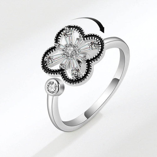 Four Leaf Clover Fidget Spinner Ring in 925 Sterling Silver