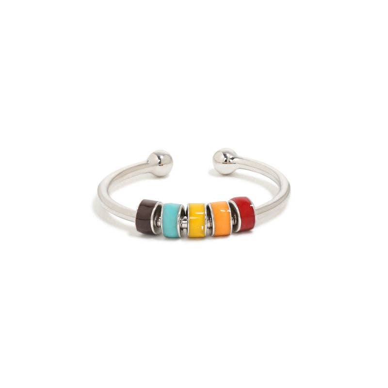 Rainbow Anxiety Fidget Spinner Ring in 925 Sterling Silver