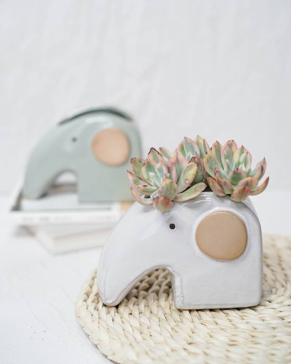 Glazed Baby Elephant Planter - Ceramic