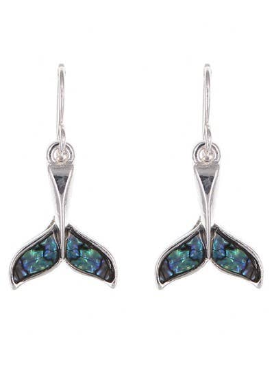 FR2216 Abalone Whale Tail Metal Dangle Earrings