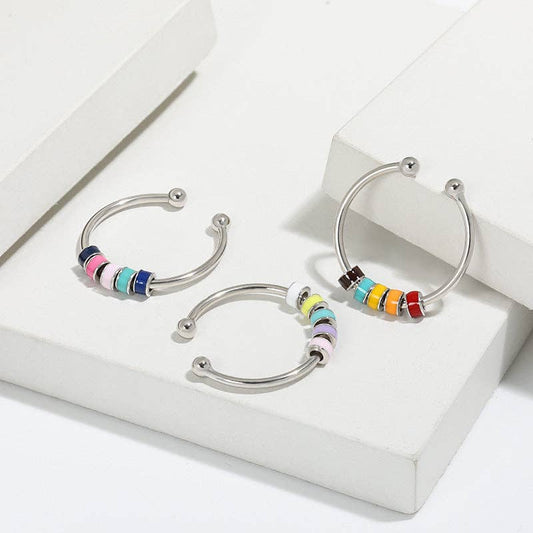 Rainbow Anxiety Fidget Spinner Ring in 925 Sterling Silver
