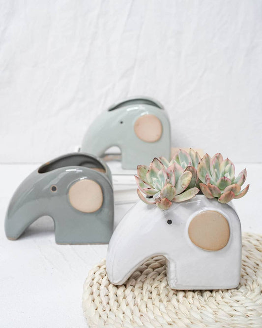 Glazed Baby Elephant Planter - Ceramic